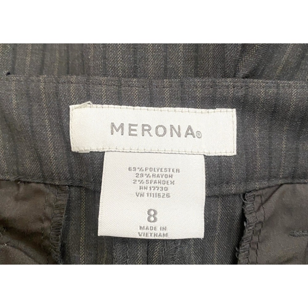 Merona Womens Taupe Striped Suit Blazer Size 10 Pants Size 8 Career Business - Picture 11 of 16